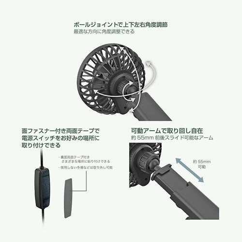 ＜10個セット＞カシムラ 車内用USBミニ扇風機 吸盤取り付け 3段階風量 K-J217